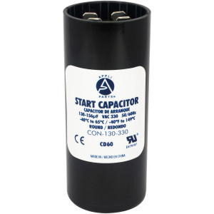 Appli Parts motor start capacitor 130-156 Mfd (microfarads) uF 330 VAC universal fit for electric motor applications 1-7/16 in Wide 3-3/8 in Height CON-130-330
 Appli Parts motor start capacitor 130-156 Mfd (microfarads) uF 330 VAC universal fit for electric motor applications 1-7/16 in Wide 3-3/8 in Height CON-130-330