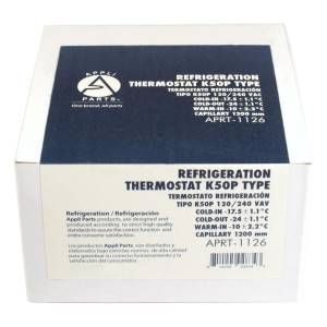 Appli Parts APRT-1126 Temperature Control Thermostat for Freezers, Refrigerators, Coolers Display, SPST, Cold Cut-In 0.4 F, Cold Cut-Out -11.2 F, Warm Cut-In 15.8 F, Capillary Tube 47 in, K50P-1126