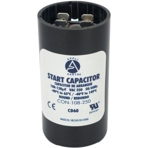 Appli Parts motor start capacitor 108-130 Mfd (microfarads) uF 250 VAC universal fit for electric motor applications 1-7/16 in Diameter 2-3/4 in Height  CON-108-250
 Appli Parts motor start capacitor 108-130 Mfd (microfarads) uF 250 VAC universal fit for electric motor applications 1-7/16 in Diameter 2-3/4 in Height  CON-108-250