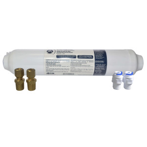 Appli Parts APWF-100K Filtro de Agua en Linea con Conexion de 1/4 de pulg, Incluye Conectores de Bronce APWF-100BC y de Plastico APWF-100PC