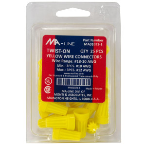 MA-Line MA01021-1 Terminal de Rosca Amarillo para Cables desde AWG 10 hasta 18. Bolsa de 25 MA-Line MA01021-1 Terminal de Rosca Amarillo para Cables desde AWG 10 hasta 18. Bolsa de 25