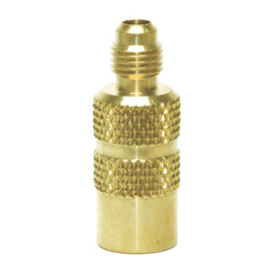 Uniweld R410 Mini-Split High Pressure Adaptor 5/16 in Female with depressor to 1/4 in SAE Male with Schrader 92863  Uniweld R410 Mini-Split High Pressure Adaptor 5/16 in Female with depressor to 1/4 in SAE Male with Schrader 92863