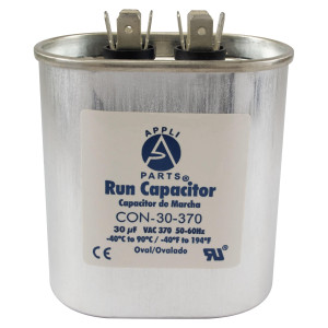 Appli Parts CON-30-370 Run Capacitor for ac 30 Mfd uF (microfarads) 370VAC CBB65 Oval Universal fit for hvac and other applications 2-7/8in Wide 1-7/8in Depth 3-1/4 in High in Wide