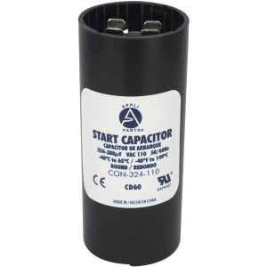 Appli Parts motor start capacitor 324-388 Mfd (microfarads) uF 110-125 VAC universal fit for electric motor applications 1-7/16 in Wide 3-3/8 in Height CON-324-110
 Appli Parts motor start capacitor 324-388 Mfd (microfarads) uF 110-125 VAC universal fit for electric motor applications 1-7/16 in Wide 3-3/8 in Height CON-324-110