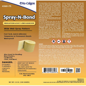 Nu-Calgon 4369-75 Spray-n-Bond wide web spray adhesive for insulation and duct liner applications 12oz Nu-Calgon 4369-75 Spray-n-Bond wide web spray adhesive for insulation and duct liner applications 12oz