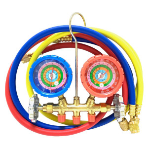 Appli Parts APMG-A3B36 R134,R22,R404,R410a Manifold Gauge Set, Brass Body, Includes 36 in long 1/4in SAE Hose Set and 5/16 in to 1/4 in SAE Adapter, Pressure psi, Temperature Fahrenheit Scales Appli Parts APMG-A3B36 R134,R22,R404,R410a Manifold Gauge Set, Brass Body, Includes 36 in long 1/4in SAE Hose Set and 5/16 in to 1/4 in SAE Adapter, Pressure psi, Temperature Fahrenheit Scales