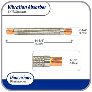 Appli Parts APVE-138 1-3/8 in Vibration Absorber Eliminator Sweat Connections 14-3/4 in Long 500 psi Max working and 3,265 psi Burst pressure Appli Parts APVE-138 1-3/8 in Vibration Absorber Eliminator Sweat Connections 14-3/4 in Long 500 psi Max working and 3,265 psi Burst pressure