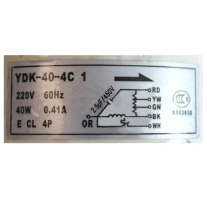 Motor Ydk-40-4c 220v 60hz 40w 0.41a Capacitor 2.5mfd/450v Wst-30000 Motor Ydk-40-4c 220v 60hz 40w 0.41a Capacitor 2.5mfd/450v Wst-30000