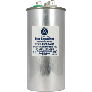 Appli Parts Condensador Capacitor de Marcha 65+7.5 Mfd uF (microfaradios) 370VAC o 450VAC CBB65 Universal Aire acondicionado y aplicaciones Redondo UL E476928 13.3cm Alto 5.7cm Ancho CON-65/7.5-450