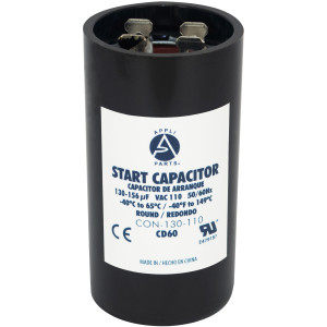 Appli Parts motor start capacitor 130-156 Mfd (microfarads) uF 110-125 VAC universal fit for electric motor applications 1-7/16 in Diameter 2-3/4 in Height CON-130-110
 Appli Parts motor start capacitor 130-156 Mfd (microfarads) uF 110-125 VAC universal fit for electric motor applications 1-7/16 in Diameter 2-3/4 in Height CON-130-110
