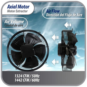 Appli Parts AXF-350 13-3/4 in Axial Fan Motor Guard Mounted Fan Blade 220 V, 1 Ph, 50-60 Hz, 180 W, 1550 rpm, Universal replacement for Cold Room Evaporators, Condensing Units, Work Temp -22F to 140F