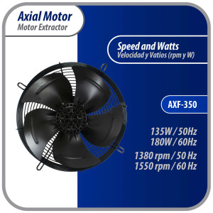 Appli Parts AXF-350 13-3/4 in Axial Fan Motor Guard Mounted Fan Blade 220 V, 1 Ph, 50-60 Hz, 180 W, 1550 rpm, Universal replacement for Cold Room Evaporators, Condensing Units, Work Temp -22F to 140F