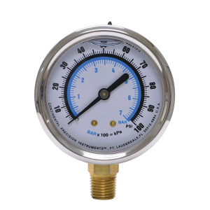 Uniweld GSL313-3 Esfera de 2.5 pulg Rellena de Liquido (Glicerina), Conector 1/4 pulg NPT, 0-100 Psi, 0-7 Bar Uniweld GSL313-3 Esfera de 2.5 pulg Rellena de Liquido (Glicerina), Conector 1/4 pulg NPT, 0-100 Psi, 0-7 Bar