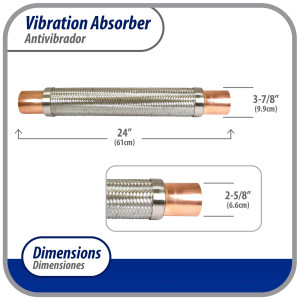Appli Parts APVE-258 2-5/8 in Vibration Absorber Eliminator Sweat Connections 24 in Long 300 psi Max working and 3,265 psi Burst pressure Appli Parts APVE-258 2-5/8 in Vibration Absorber Eliminator Sweat Connections 24 in Long 300 psi Max working and 3,265 psi Burst pressure