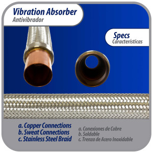 Appli Parts APVE-258 2-5/8 in Vibration Absorber Eliminator Sweat Connections 24 in Long 300 psi Max working and 3,265 psi Burst pressure Appli Parts APVE-258 2-5/8 in Vibration Absorber Eliminator Sweat Connections 24 in Long 300 psi Max working and 3,265 psi Burst pressure