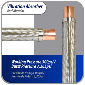 Appli Parts APVE-258 2-5/8 in Vibration Absorber Eliminator Sweat Connections 24 in Long 300 psi Max working and 3,265 psi Burst pressure Appli Parts APVE-258 2-5/8 in Vibration Absorber Eliminator Sweat Connections 24 in Long 300 psi Max working and 3,265 psi Burst pressure