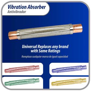 Appli Parts APVE-258 2-5/8 in Vibration Absorber Eliminator Sweat Connections 24 in Long 300 psi Max working and 3,265 psi Burst pressure Appli Parts APVE-258 2-5/8 in Vibration Absorber Eliminator Sweat Connections 24 in Long 300 psi Max working and 3,265 psi Burst pressure
