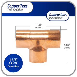Appli Parts AP-T138 1-3/8pulg Tee de Cobre Conexiones CxCxC soldadas para aplicaciones de refrigeracion, aire acondicionado y plomeria Tuberia de Cobre ACR y Tipo L Appli Parts AP-T138 1-3/8pulg Tee de Cobre Conexiones CxCxC soldadas para aplicaciones de refrigeracion, aire acondicionado y plomeria Tuberia de Cobre ACR y Tipo L