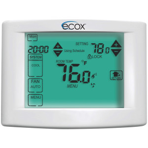 Ecox 7 Day Programmable air conditioning thermostat digital for home or office Touch Screen 5in LCD Backlit display 1 stage, 1C/1H cooling and heating battery (2xAA not Included) or 24 Volt Operated  Ecox 7 Day Programmable air conditioning thermostat digital for home or office Touch Screen 5in LCD Backlit display 1 stage, 1C/1H cooling and heating battery (2xAA not Included) or 24 Volt Operated