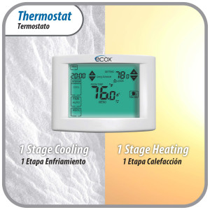 Ecox 7 Day Programmable air conditioning thermostat digital for home or office Touch Screen 5in LCD Backlit display 1 stage, 1C/1H cooling and heating battery (2xAA not Included) or 24 Volt Operated  Ecox 7 Day Programmable air conditioning thermostat digital for home or office Touch Screen 5in LCD Backlit display 1 stage, 1C/1H cooling and heating battery (2xAA not Included) or 24 Volt Operated