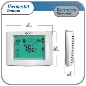 Ecox 7 Day Programmable air conditioning thermostat digital for home or office Touch Screen 5in LCD Backlit display 1 stage, 1C/1H cooling and heating battery (2xAA not Included) or 24 Volt Operated  Ecox 7 Day Programmable air conditioning thermostat digital for home or office Touch Screen 5in LCD Backlit display 1 stage, 1C/1H cooling and heating battery (2xAA not Included) or 24 Volt Operated