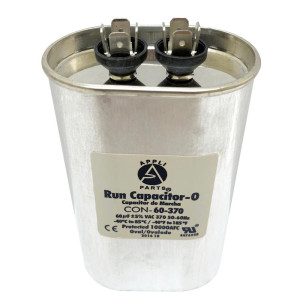 Appli Parts Run Capacitor for ac 60 Mfd uF (microfarads) 370VAC CBB65 Oval Universal fit for hvac and other applications 2-3/4in Wide 1-3/4in Depth 4-1/2in High CON-60-370
 Appli Parts Run Capacitor for ac 60 Mfd uF (microfarads) 370VAC CBB65 Oval Universal fit for hvac and other applications 2-3/4in Wide 1-3/4in Depth 4-1/2in High CON-60-370