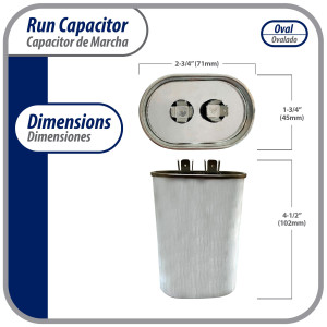 Appli Parts Run Capacitor for ac 60 Mfd uF (microfarads) 370VAC CBB65 Oval Universal fit for hvac and other applications 2-3/4in Wide 1-3/4in Depth 4-1/2in High CON-60-370
 Appli Parts Run Capacitor for ac 60 Mfd uF (microfarads) 370VAC CBB65 Oval Universal fit for hvac and other applications 2-3/4in Wide 1-3/4in Depth 4-1/2in High CON-60-370