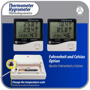 Appli Parts APTT-DWDH Termometro, Reloj e Higrometro -10 C a 50 C (-4 F to 122 F) 10 to 99 RH Appli Parts APTT-DWDH Termometro, Reloj e Higrometro -10 C a 50 C (-4 F to 122 F) 10 to 99 RH