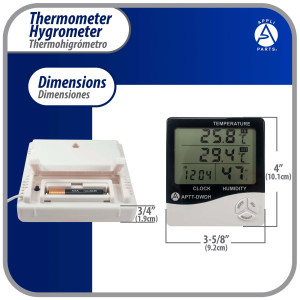 Appli Parts APTT-DWDH Termometro, Reloj e Higrometro -10 C a 50 C (-4 F to 122 F) 10 to 99 RH Appli Parts APTT-DWDH Termometro, Reloj e Higrometro -10 C a 50 C (-4 F to 122 F) 10 to 99 RH