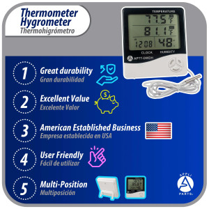 Appli Parts APTT-DWDH Termometro, Reloj e Higrometro -10 C a 50 C (-4 F to 122 F) 10 to 99 RH Appli Parts APTT-DWDH Termometro, Reloj e Higrometro -10 C a 50 C (-4 F to 122 F) 10 to 99 RH