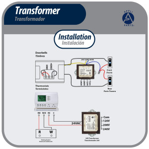 Appli Parts APTR-403T Transformador de 120, 208, 240 V a 24 V, 40 Va, 50/60 Hz, con Base Simple, conectores rapidos de 1/4 , Aislamiento Clase B, Transformador Clase 2
 Appli Parts APTR-403T Transformador de 120, 208, 240 V a 24 V, 40 Va, 50/60 Hz, con Base Simple, conectores rapidos de 1/4 , Aislamiento Clase B, Transformador Clase 2