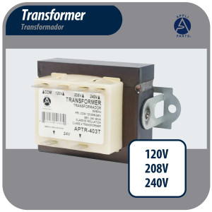 Appli Parts APTR-403T Transformador de 120, 208, 240 V a 24 V, 40 Va, 50/60 Hz, con Base Simple, conectores rapidos de 1/4 , Aislamiento Clase B, Transformador Clase 2
 Appli Parts APTR-403T Transformador de 120, 208, 240 V a 24 V, 40 Va, 50/60 Hz, con Base Simple, conectores rapidos de 1/4 , Aislamiento Clase B, Transformador Clase 2