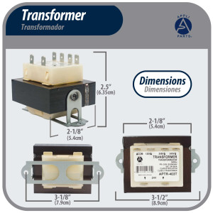 Appli Parts APTR-403T Transformador de 120, 208, 240 V a 24 V, 40 Va, 50/60 Hz, con Base Simple, conectores rapidos de 1/4 , Aislamiento Clase B, Transformador Clase 2
 Appli Parts APTR-403T Transformador de 120, 208, 240 V a 24 V, 40 Va, 50/60 Hz, con Base Simple, conectores rapidos de 1/4 , Aislamiento Clase B, Transformador Clase 2