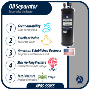 Appli Parts APOS-55855 Separador de Aceite 5/8 pulg ODF Soldable, CFC,HCFC,HFC,R22,R407C,R502,R134a,R404A,R507, Temperatura de trabajo desde -10 C a 130 C Appli Parts APOS-55855 Separador de Aceite 5/8 pulg ODF Soldable, CFC,HCFC,HFC,R22,R407C,R502,R134a,R404A,R507, Temperatura de trabajo desde -10 C a 130 C