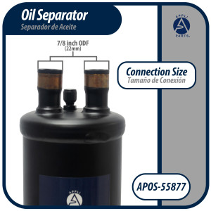 Appli Parts APOS-55877 Separador de Aceite 7/8 pulg ODF Soldable, CFC,HCFC,HFC,R22,R407C,R502,R134a,R404A,R507, Temperatura de trabajo desde -10 C a 130 C Appli Parts APOS-55877 Separador de Aceite 7/8 pulg ODF Soldable, CFC,HCFC,HFC,R22,R407C,R502,R134a,R404A,R507, Temperatura de trabajo desde -10 C a 130 C