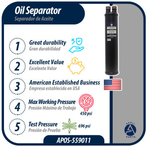 Appli Parts APOS-559011 Separador de Aceite 1 3/8 pulg ODF Soldable, CFC,HCFC,HFC,R22,R407C,R502,R134a,R404A,R507, Temperatura de trabajo desde -10 C a 130 C Appli Parts APOS-559011 Separador de Aceite 1 3/8 pulg ODF Soldable, CFC,HCFC,HFC,R22,R407C,R502,R134a,R404A,R507, Temperatura de trabajo desde -10 C a 130 C